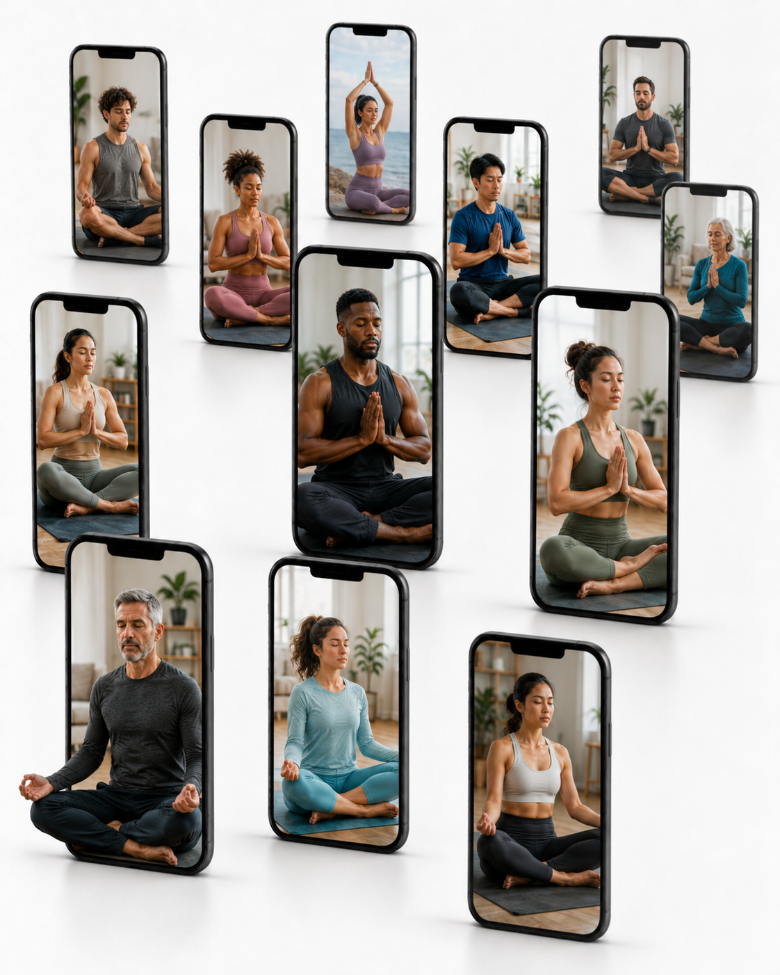 People practicing mindfulness in Nano phone screens