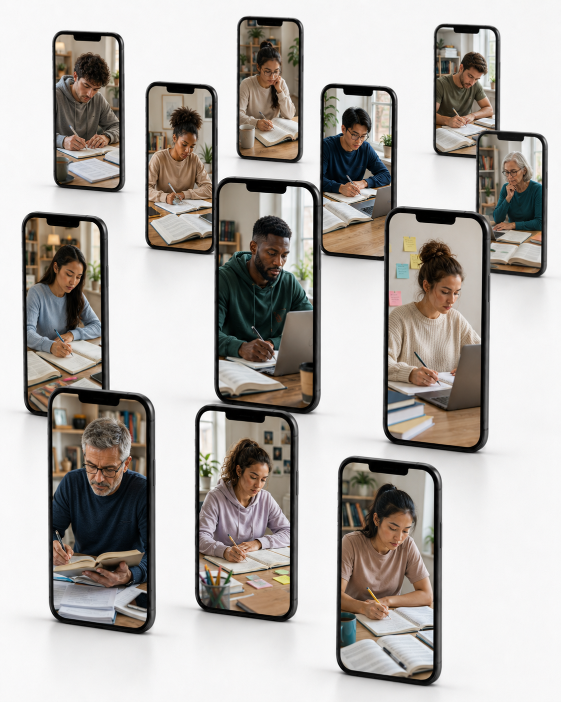 People studying together in Nano phone screens